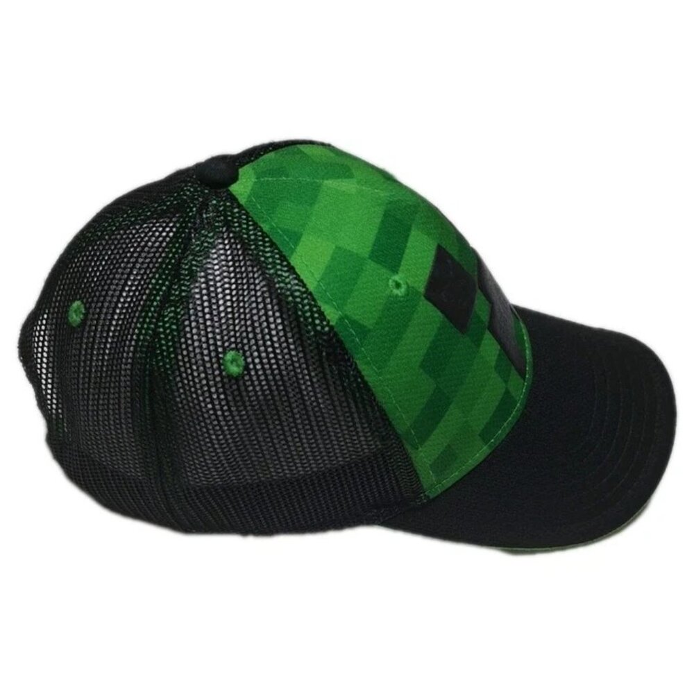 Minecraft Trucker Hat Creeper Youth Adjustable SnapBack Cap Green/Black Unisex - Picture 2 of 8